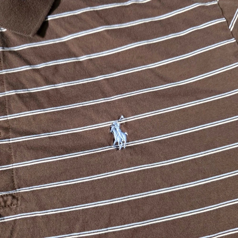 Polo Ralph Lauren Mens M Polo Shirt Brown Striped Pima Cotton Short Sleeve Pony